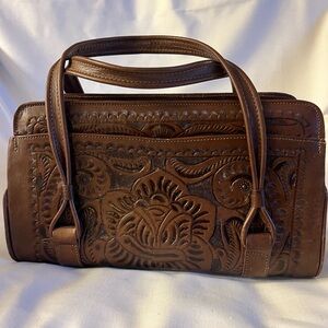 VTG Casa Flores Hand Tooled Leather Statement Bag